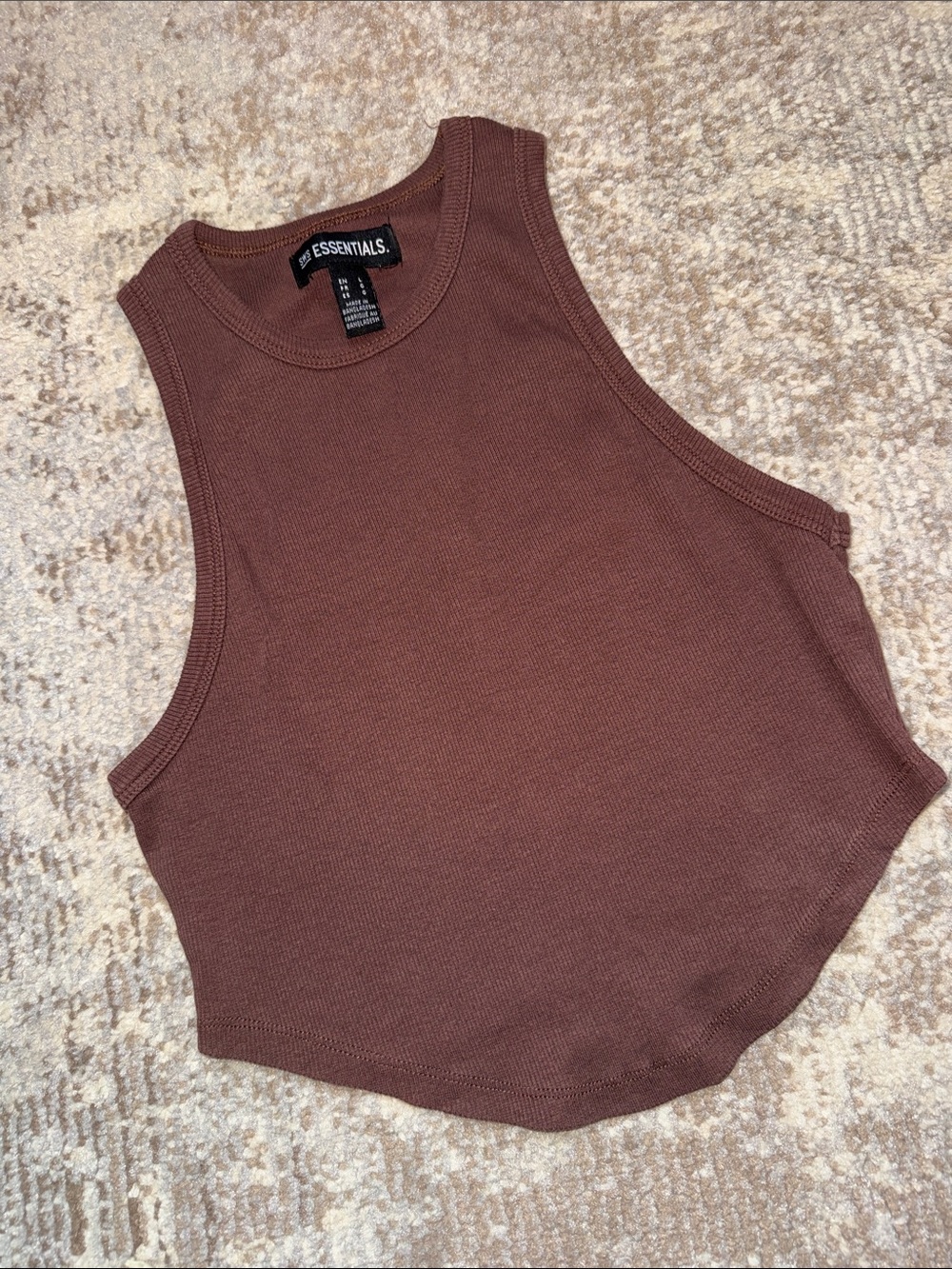 ESSENTIALS Chocolate Ribbed Crop Tank Top